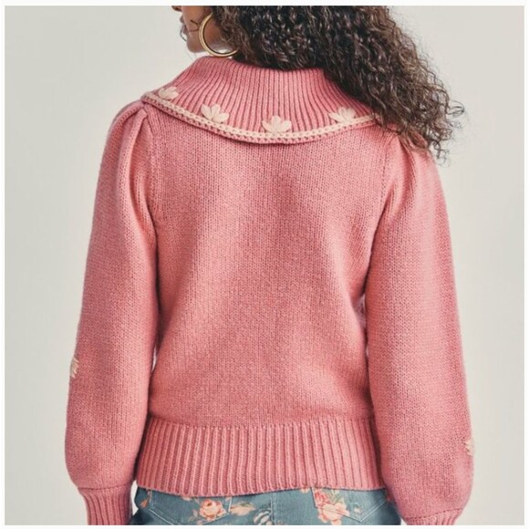 LoveShackFancy Union Collared Pullover in Rose Blush Size XS - Picture 4 of 16